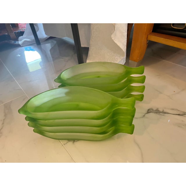 1970s Vintage La Rochere France Frosted Green Glass Small Serving Dish - 8 For Sale - Image 5 of 5