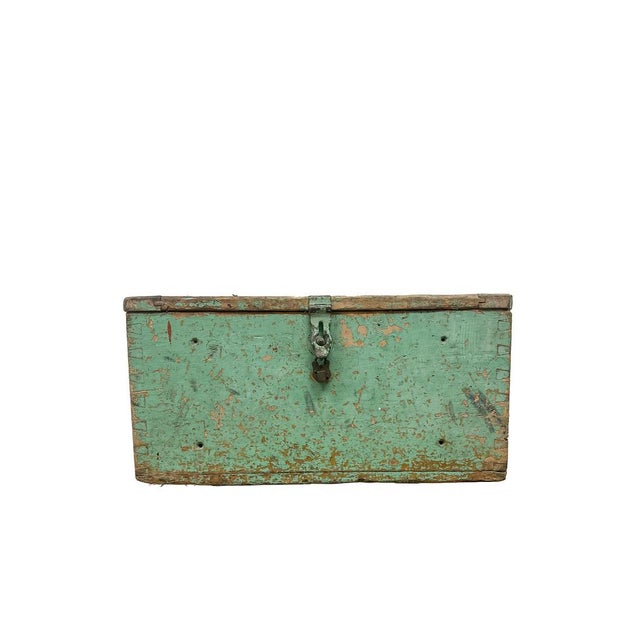 Wood Antique Green Flat Topped Chest, 1890s For Sale - Image 7 of 12