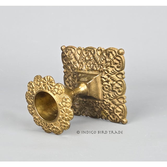 Shabby Chic Antique French Solid Brass Repousse Floral Candlestick Holder For Sale - Image 3 of 6