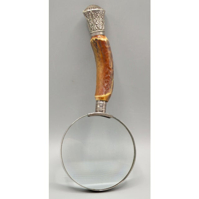 Silver Antique English Silver & Stag Horn Magnifying Glass For Sale - Image 8 of 9