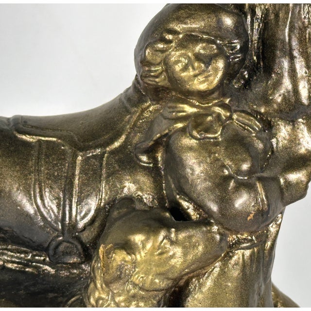 Gilded Chalkware Equestrian Mantel Piece With Child & Dog, c.1930-1940s For Sale - Image 4 of 13