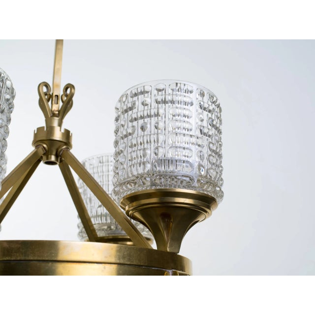 Mid-Century Modern Pressed Glass and Brass German Chandelier For Sale - Image 3 of 10