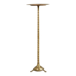 Mid-Century Brass Faux-Bamboo Pedestal Martini Drink Table For Sale