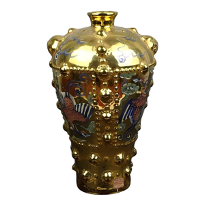 Chinese Vintage Ceramic Vase,Gold Glaze Blue and White Doucai Porcelain Plum Vase Painted Phoenix Pattern