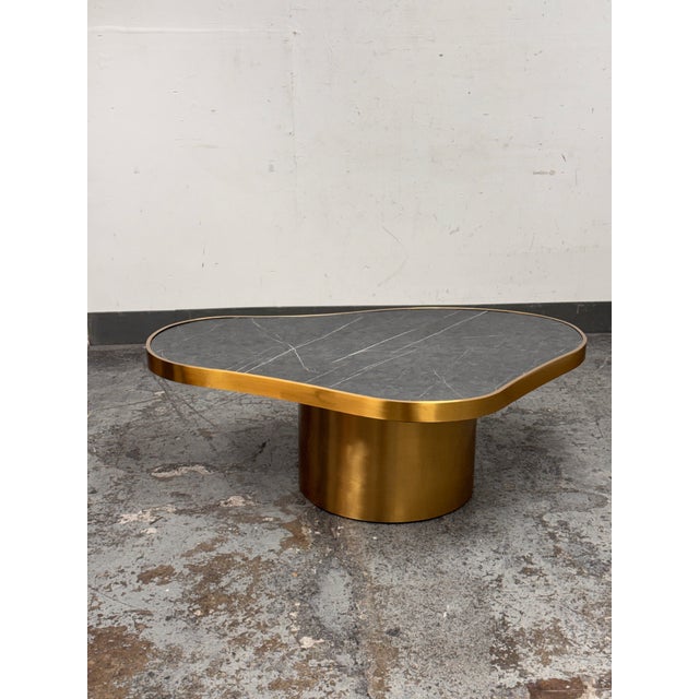 Gold Michael Oren Design Custom Black Marquina Marble Kidney Coffee Table + Side Table, Set of Two For Sale - Image 8 of 12