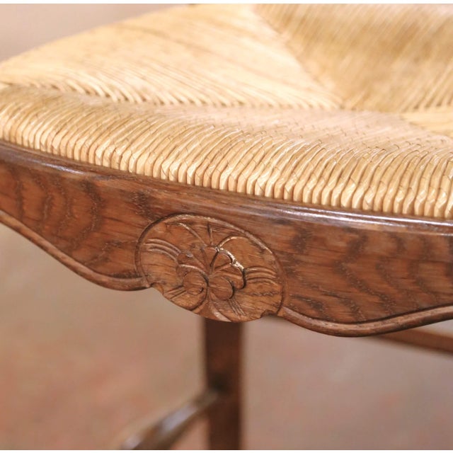 Set of Six French Ladder Back Oak Dining Chairs With Rush Seat From Normandy For Sale - Image 10 of 14