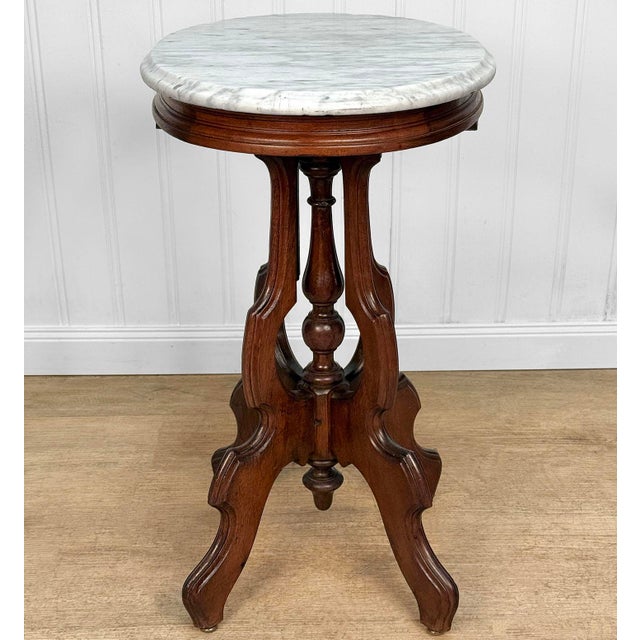 Antique Victorian Mahogany Oval Marble Top Parlor Side Table For Sale - Image 4 of 12