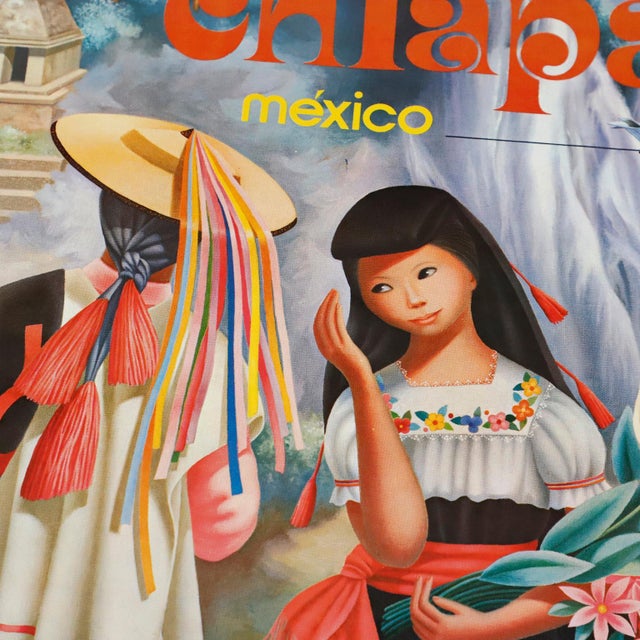 1970s Original Chiapas, Mexicana Airlines Poster by Regina Raull For Sale - Image 4 of 6