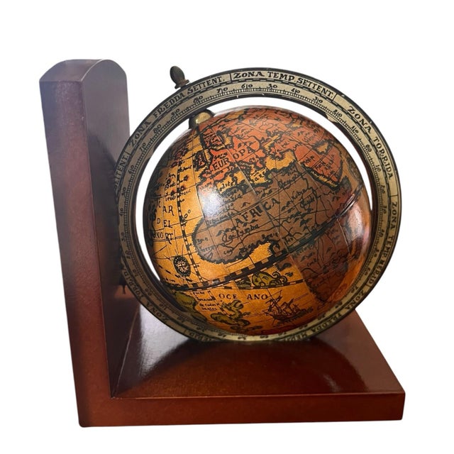 Brown Vintage Italian Mid-Century Globe Book Ends Traditional Victorian Edwardian Old World Walnut For Sale - Image 8 of 11