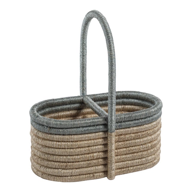 Laloma Coiled Rattan & Abaca Utensil / Wine Caddy For Sale