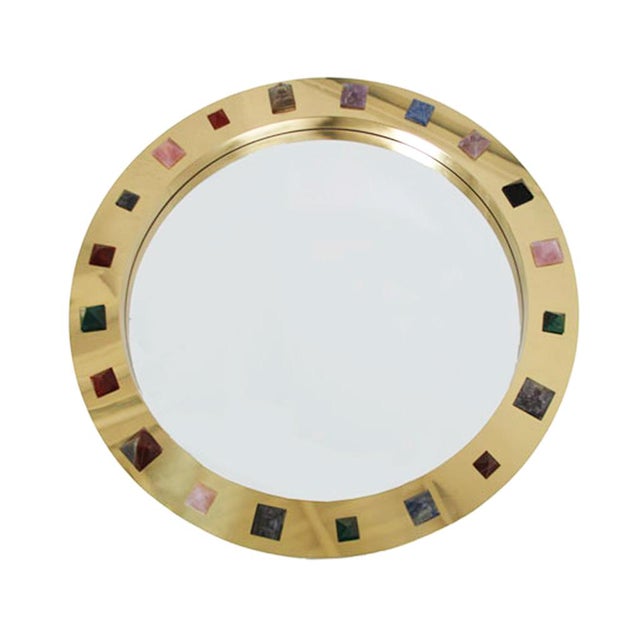 Modern Spanish Circular Brass Mirror with Semi Precious Stones For Sale - Image 11 of 11