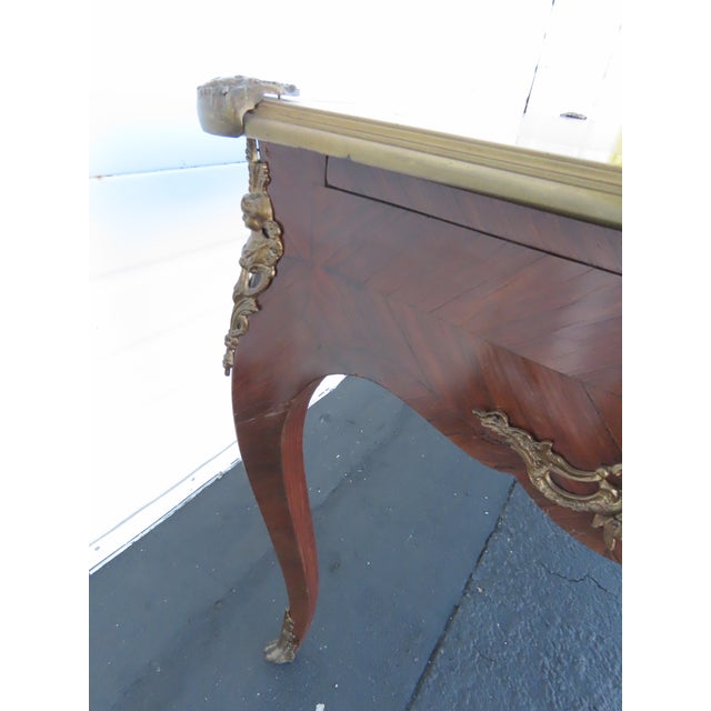 French Late 1800s Large Inlay Leather Top Partner Extension Desk 6431 For Sale - Image 16 of 18