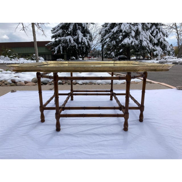 1970s 1970s Scalloped Brass Coffee Table in Faux Bamboo For Sale - Image 5 of 13