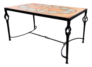 Italian Coffee Table in Wrought Iron with Hand-Painted Ceramic Tiles, 1954