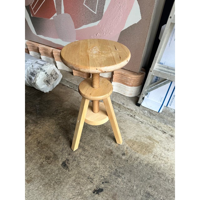 Late 20th Century Industrial Adjustable Wood Tripod Stool For Sale - Image 5 of 5