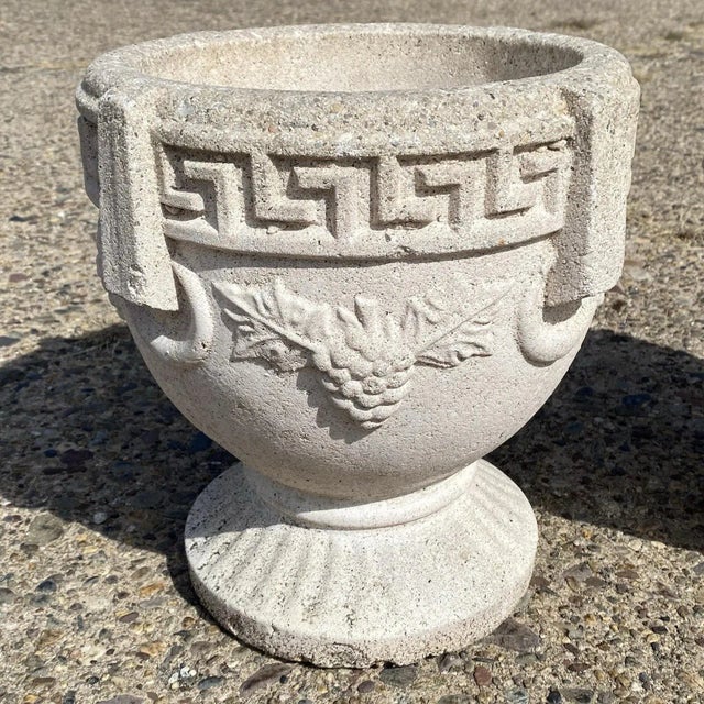 Mediterranean Vintage Greek Classical Style Concrete Greek Key Garden Flower Planter Pot, Pair For Sale - Image 3 of 8