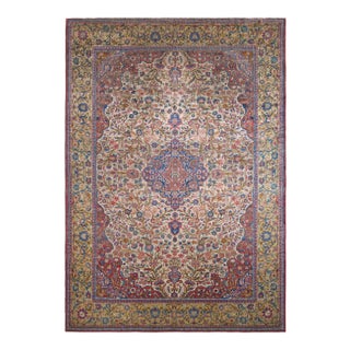 Hand-Knotted Antique Persian Kashan Rug in Red and Gold Floral Medallion Pattern For Sale