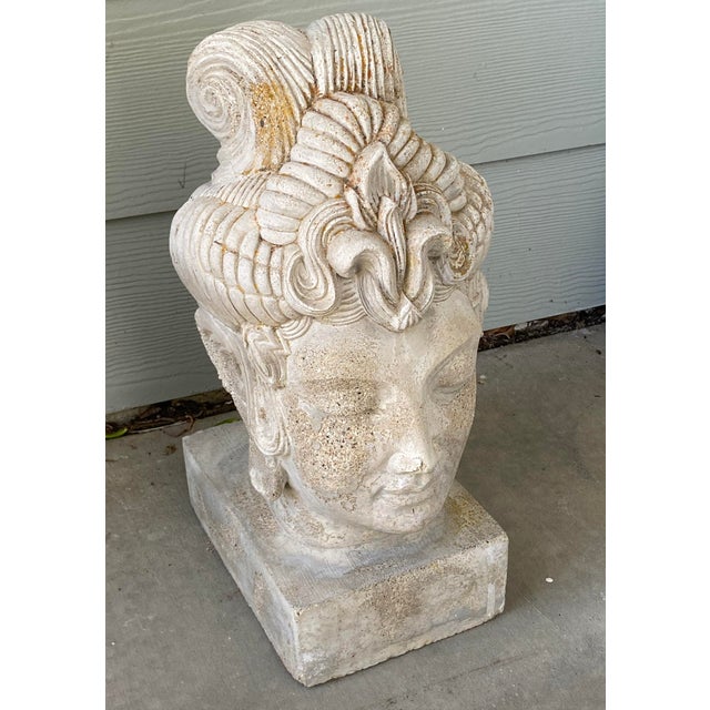 Figurative Sculptural Stone Garden Buddha Head For Sale - Image 3 of 7