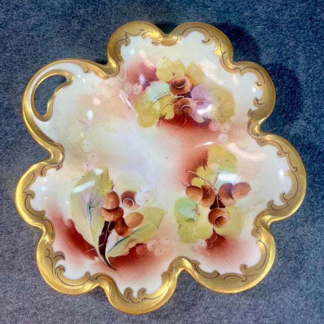Pickard China Early 20th Century Rosenthal & Co. Pickard Hand-Painted Porcelain Nut Harvest Dish For Sale - Image 4 of 10