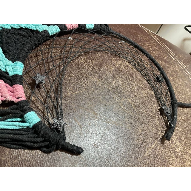 Crescent Moon Macramé Wall Hanging With Fringe For Sale - Image 4 of 4