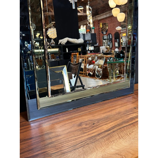 Mid Century Italian Fully Blue Wall Mirror 1980s For Sale - Image 9 of 10