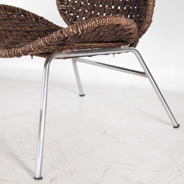 Brown Set of Chair and Ottoman in Rope and Chrome, 1970s For Sale - Image 8 of 16