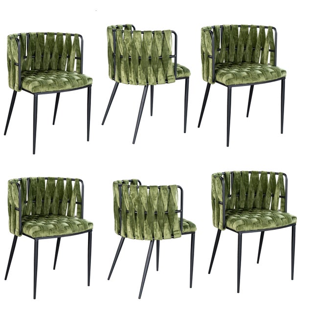 Showroom Sample Set of 6 Green and Black Dining Chairs For Sale In Los Angeles - Image 6 of 7