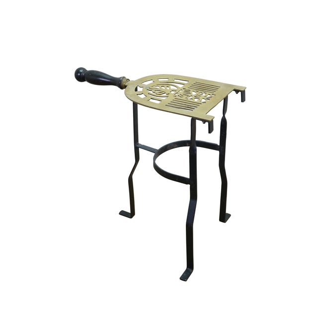 Victorian Antique Brass Wrought Iron Fireplace Heatheware Kettle Stand Trivet Penny Foot 14" For Sale - Image 3 of 13