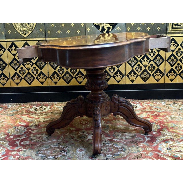 Fiddle Pedestal Table in Walnut For Sale - Image 4 of 11