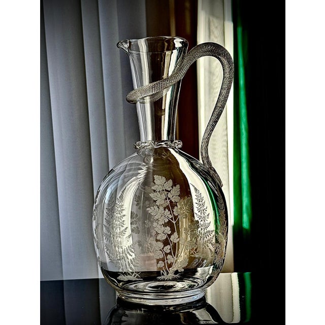Victorian Etched Glass Amphora Jug with Serpent Handle, 1880s For Sale - Image 3 of 18