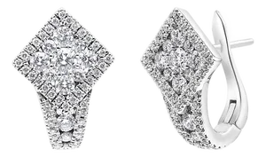 18K White Gold 1 1/10 Cttw Round Diamond Cluster with Halo Hoop Huggie Earring (F-G Color, VS1-VS2 Clarity)