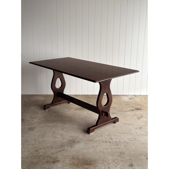 Vintage Old World Refectory Oak Trestle Dining Table For Sale - Image 4 of 17
