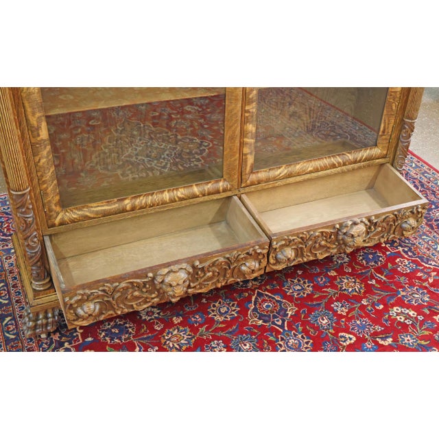Late 19th Century Figural Carved Tiger Oak China Cabinet by Aj Johnson Chicago For Sale - Image 13 of 15