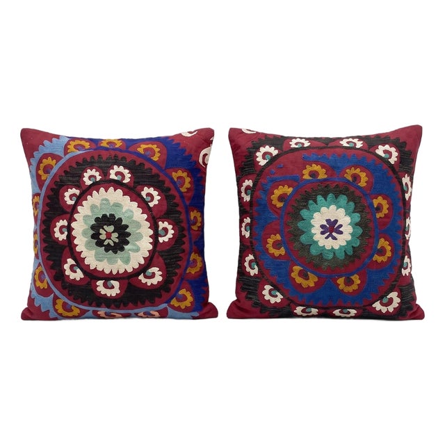 Uzbek Suzani Bedding Pillow Cover 22'' X 24'' & 23'' X 27'' - Set of Two For Sale