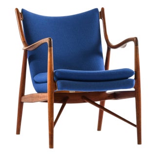 NV-45 Easy Chair in Teak, Leather and Wool attributed to Finn Juhl, 1945 For Sale