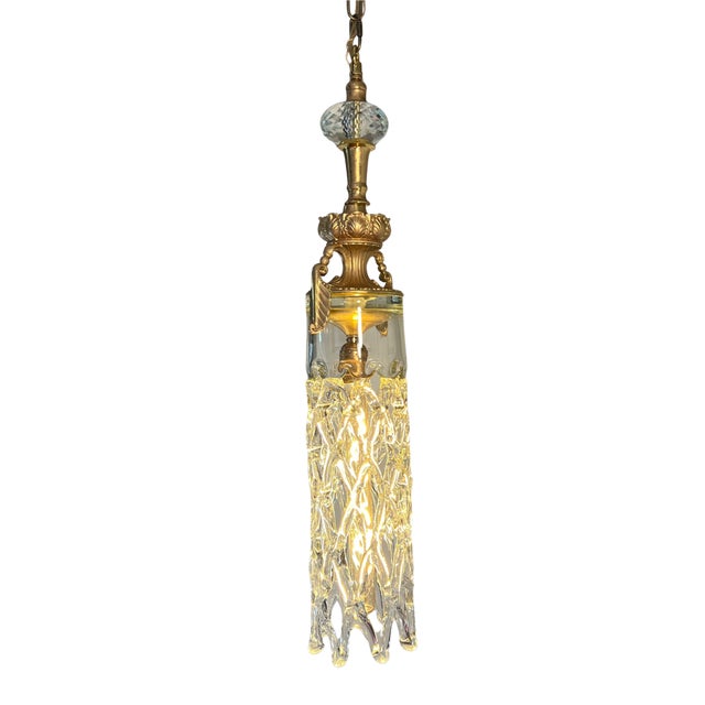 Mid 20th Century Murano Open Clear Lattice Cylinder Ormolu Pendant Light For Sale - Image 10 of 18