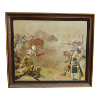 Antique Illustration of Gordon at Khartoum Battle Scene Oil on Canvas For Sale