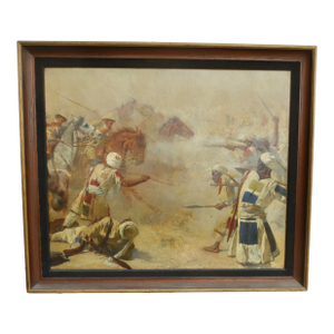 Antique Illustration of Gordon at Khartoum Battle Scene Oil on Canvas
