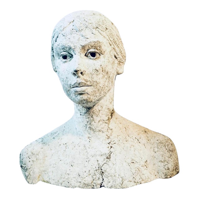 Antique French Zinc Bust Sculpture, Continental Cast Metal Figure, Unsigned, Circa Early 20th Century, 24" X 24" For Sale