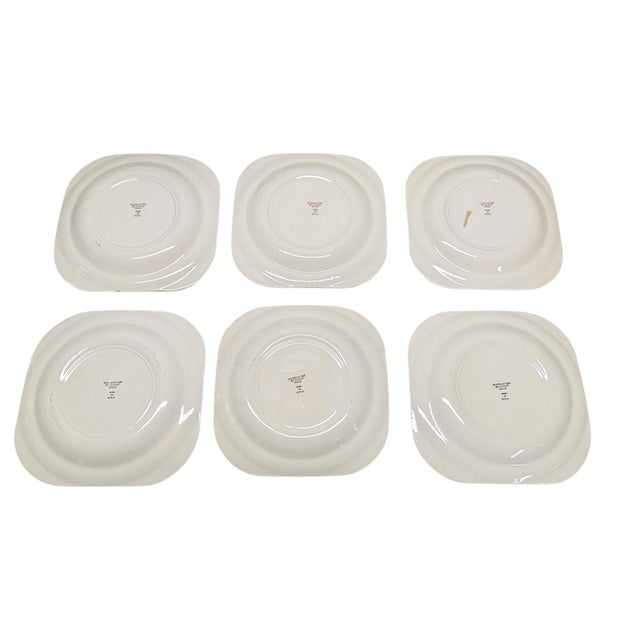 Ceramic Vintage Set of Six 22k Gold Leaf Victorian Center Square Plates For Sale - Image 7 of 8