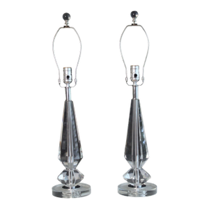 Mid 20th Century Attributed to Pair of Baccarat Influence Crystal Lamps.