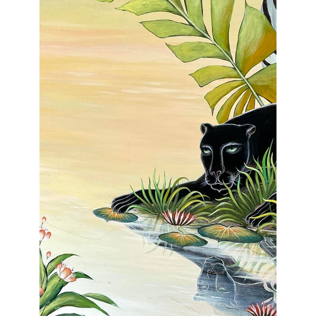 Contemporary Vintage Monumental 1999 Original Jungle Painting on Canvas For Sale - Image 3 of 12