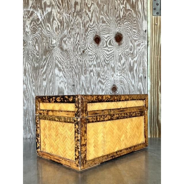 Boho Chic Vintage Boho Parquet Rattan Lidded Box For Sale - Image 3 of 11