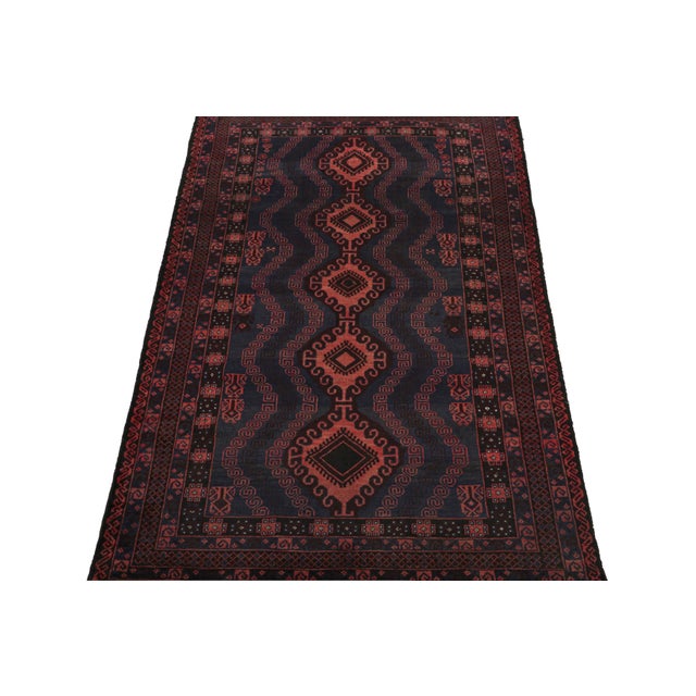 Tribal 1950s Vintage Baluch Tribal Rug in Red, Blue & Brown Patterns by Rug & Kilim For Sale - Image 3 of 7