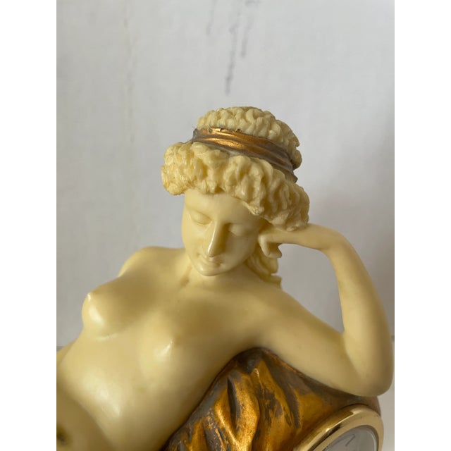 Art Nouveau 1930s Art Nouveau "Taranis" Nude Sculpture Resin Mantle Clock Marked For Sale - Image 3 of 10