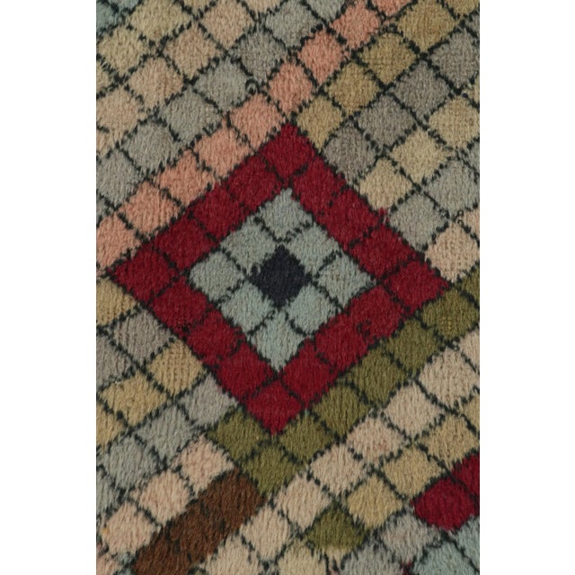1960s Vintage Distressed Industrial Deco Rug in Multicolor Diamond Patterns For Sale In New York - Image 6 of 7