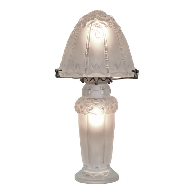 French Art Deco Mushroom Table Lamp by Pierre d'Avesn Lorrain Daum #2 - 1930s France For Sale