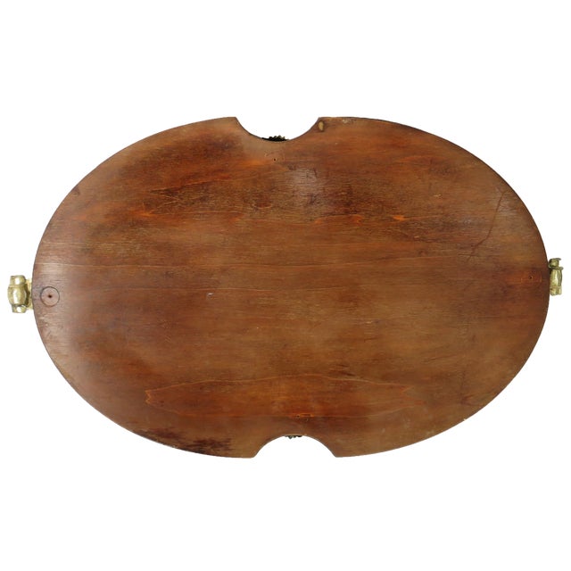 Antique French Style Large Two-Handled Brass & Wood Mirrored Tray For Sale - Image 4 of 4