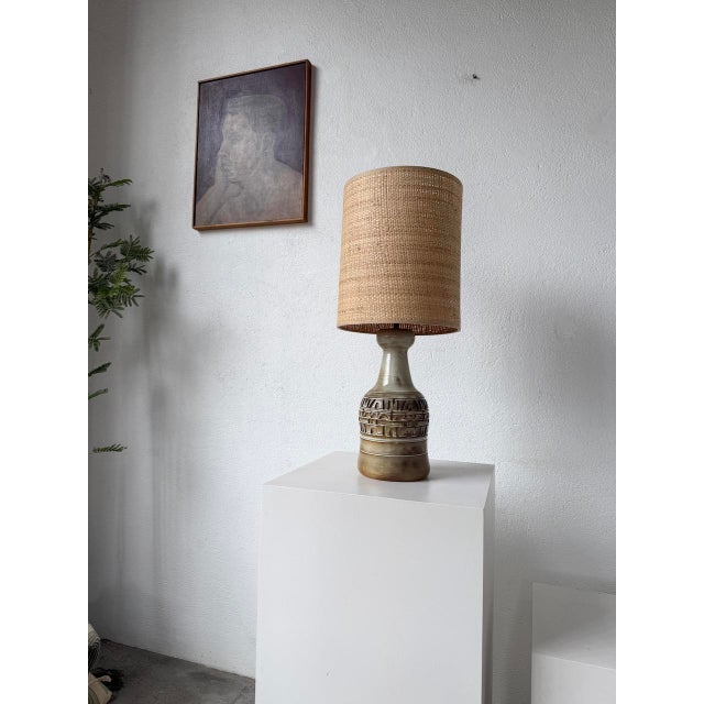 Old table lamp or desk lamp in sandstone style ceramic signed Marius Bessone, Vallauris under its base. Very beautiful...
