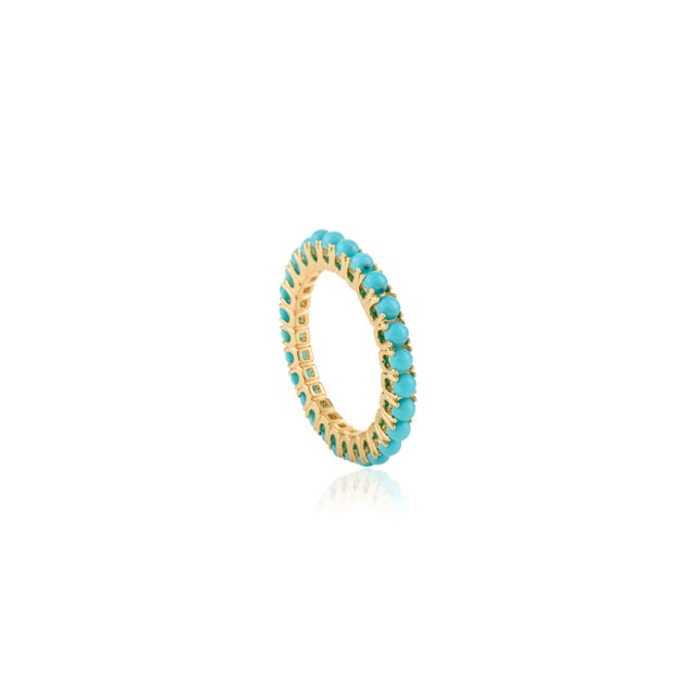 Summer Natural Turquoise 14k Gold Eternity Band Size 6 For Sale - Image 4 of 12